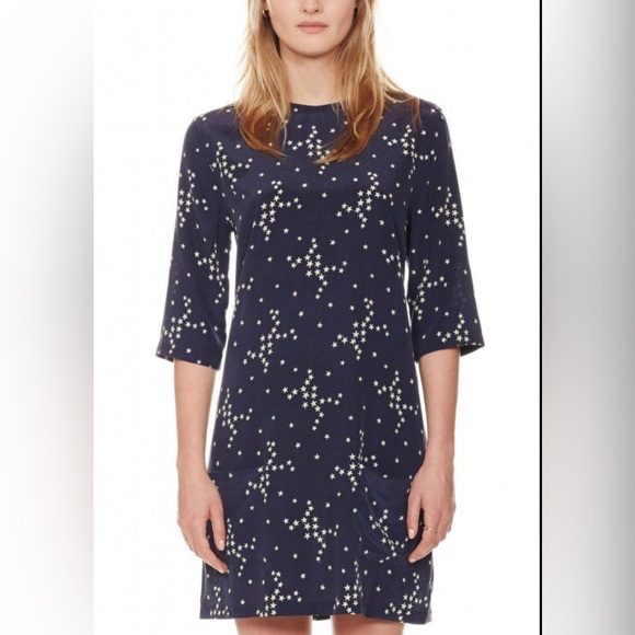 Equipment 'Aubrey' Star Print Silk Dress In Blue (Blue,Multi-Colour) - Picture 2 of 7